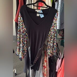 Black Dress with Colorful Sequin Sleeves